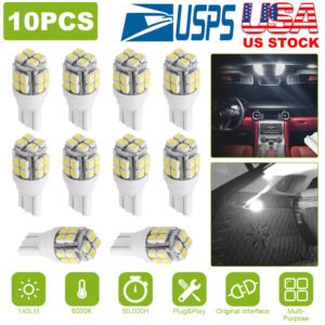 10Pcs 12V T10 LED Light Bulb Wedge Base Interior Dome Map LED Lights License Plate Trunk Side Positioning Lights 6000K White - Image 3