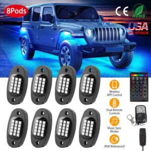 8 Pods RGB LED Rock Lights?DC12V Car Neon Light Kit IP68 Waterproof Underglow Lights with Double Remote Controls Wireless APP Control?for Jeep Truck U - Image 2