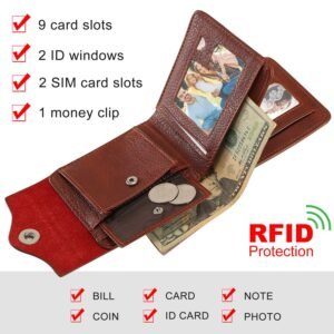 Men?s Wallet PU Leather Bifold Purse Slim RFID Blocking Card Holder Cases w/ 2 ID Window Coin Pocket - Image 13