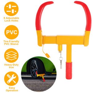 Heavy Duty Wheel Clamp Anti-Theft Adjustable Tire Lock w/3 Keys for Cars Trailer Truck Motorcycles ATV RV Golf Carts - Image 6