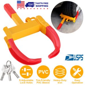 Heavy Duty Wheel Clamp Anti-Theft Adjustable Tire Lock w/3 Keys for Cars Trailer Truck Motorcycles ATV RV Golf Carts - Image 8