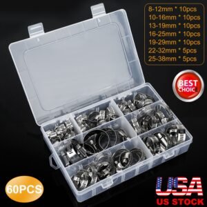 60Pcs Hose Clamp Set Stainless Steel Adjustable Worm Gear Assortment Pipe Tube Hose Clip Kit For Plumbing Automotive Mechanical - Image 3