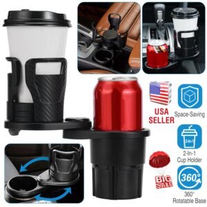 2 In 1 Car Cup Holder Extender Adapter 360? Rotating Dual Cup Mount Organizer Holder For Most 20 oz Up To 5.9" Coffee Drinking Bottles Key Glass Stora - Image 5