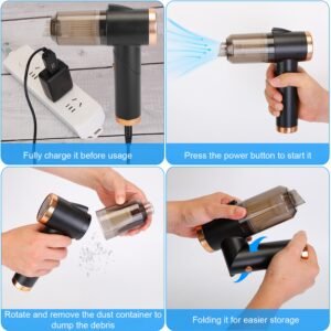 3 In 1 Cordless Handheld Vacuum Cleaner with Searchlight 120W 9000PA Portable Foldable Rechargeable Vacuum Car Home Duster with Brush Nozzle Long Nozz - Image 10