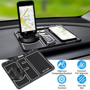 Non-slip Car Phone Mat 4 In1 Dashboard 360? Rotatable Phone Holder Pad with Aroma Parking Number Plate Glow In Dark - Image 2
