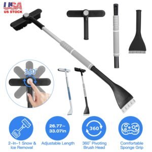 2 In 1 Ice Scraper Extendable Car Snow Brush Telescopic Snow Removal Tool Automobile Snow Shovel Frost Removal with 360? Pivoting Brush Head Sponge Gr - Image 6