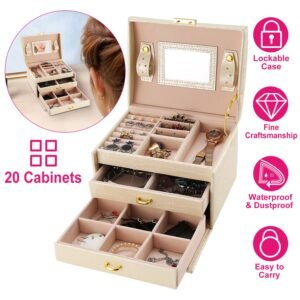 Jewelry Case Organizer 3-layer Lockable Travel Jewelry Box PU Leather Storage Display Case with Mirror Protective for Bracelets Earrings Rings Necklac - Image 7