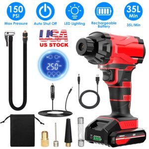 150PSI Cordless Car Tire Pump Rechargeable Tire Inflator 12V Portable Electric Air Compressor with LED Light for Car Bike Motorcycle Ball - Image 6