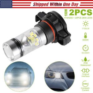 2PCS 1100LM 100W 5202 H16 LED Fog DRL Light Bulb IP68 Waterproof 20 2835 LEDs 360? Beam Angle 6000K White - Image 3