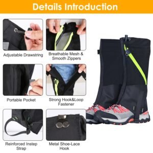 Leg Gaiters Waterproof Snow Boot Gaiters Snow Legging Shoe Gaiters Leg Cover for Walking Hunting Mountain Climbing Snowshoeing - Image 7
