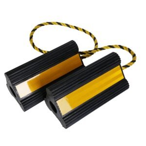 Heavy Duty Rubber Wheel Chocks Tire Chocks Wheel Immobilizers with Nylon Rope Yellow Reflective Stripes for RVs Trucks Trailers Small Airplanes - Image 3