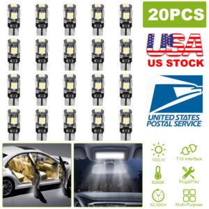 20Pcs T10 SMD5050 LED Light Bulbs 6000K Wedge Light Lamps Dome Map License Plate Car Interior Festoon Lights Kits - Image 4