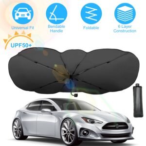 57x33In Foldable Car Sun Umbrella Universal Sun Blocker Shield Shade Silver Titanium Sun Protector with Carry Bag for Car Truck SUV - Image 6