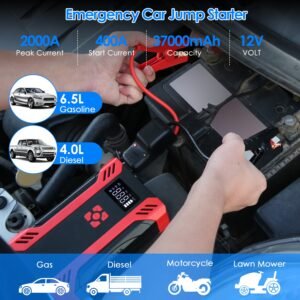 Car Jump Starter with Air Compressor Portable Car Battery Booster with Digital Tire Inflator with 2000mAh Peak Current for 12V Car 6.5L Gas or 4.0L Di - Image 8