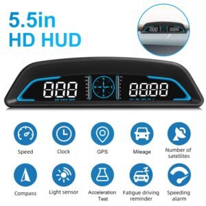 Universal Car HUD GPS Head up Display Speedometer Odometer with Acceleration Time Compass Altitude Driving Distance Over Speed Alarm HD LED Display fo - Image 3