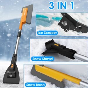3 In 1 Car Snow Removal Shovel with Lights Car Snow Removal Tool Telescopic Windshield Ice Scraper Snow Brush Shovel - Image 9