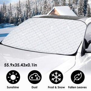 55.9x36.6x0.1in Car Windshield Snow Cover Windshield Protector against Ice Sun Fit for Small Mid SUVs with Anti-theft Flaps - Image 11