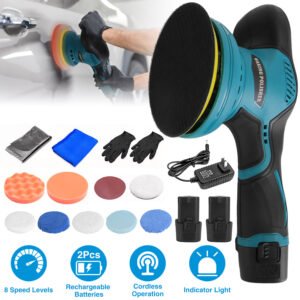 Cordless Car Buffer Polisher with 2Pcs 1500mAh Rechargeable Batteries 8 Speed Levels Wireless Polishing Waxer Machine Kit for Car Detailing - Image 2