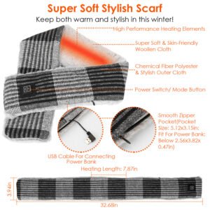 Electric Heated Scarf USB Heating Neck Wrap Unisex Winter Heated Neck Shawl Soft Warm Scarves w/ 3 Heating Modes - Image 10