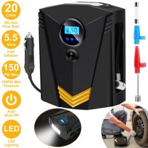 Tire Inflator 12V DC 100W 150PSI Digital Tire Pump w/LCD Display Electric Air Compressor Pump 20L/Min Air Flow - Image 6