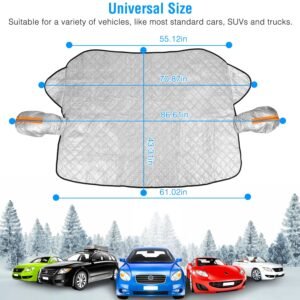 Car Windshield Snow Cover Windproof Magnetic Car Windscreen Cover Frost Ice Protection with Side?Mirror Protector 5 Magnets for Most Vehicles - Image 12