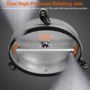 15in High Pressure Washer Flat Surface Cleaner 4000PSI Stainless Steel Disc Power Washer Broom with 3 Wheels 2 Washer Extension Wands 2 Replacement No - Image 11
