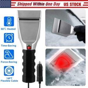 12V Car Electric Heated Ice Snow Scraper Window Ice Remover w/Squeegee 14FT Cable - Image 8