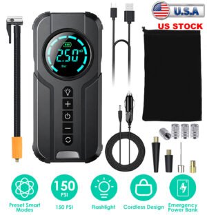 Car Tire Inflator Pump Portable Car Air Compressor Wireless Electric Air Pump 150 PSI with LED Light - Image 4