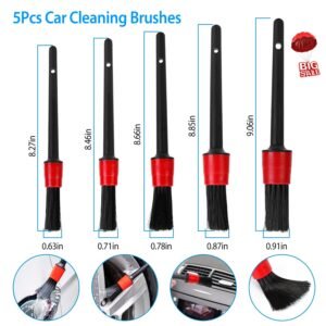 5Pcs Car Detailing Brush Set Detail Gap Cleaner For Automotive Dashboard Air Vent Wheels Cleaning Wet Dry Use - Image 4