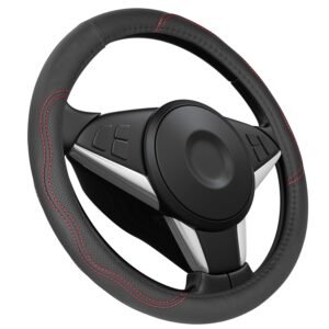 Steering Wheel Cover 14.5in-15in Diameter Universal Fiber Leather Car Steering Wheel Protector Breathable Anti-Slip Odor Free - Image 12