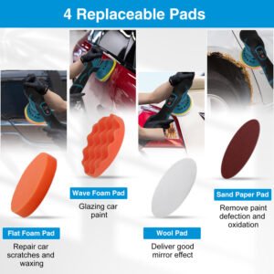 Cordless Car Buffer Polisher with 2Pcs 1500mAh Rechargeable Batteries 8 Speed Levels Wireless Polishing Waxer Machine Kit for Car Detailing - Image 6