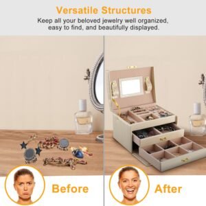 Jewelry Case Organizer 3-layer Lockable Travel Jewelry Box PU Leather Storage Display Case with Mirror Protective for Bracelets Earrings Rings Necklac - Image 14