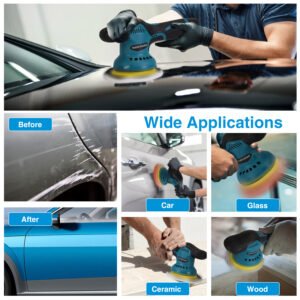 Cordless Car Buffer Polisher with 2Pcs 1500mAh Rechargeable Batteries 8 Speed Levels Wireless Polishing Waxer Machine Kit for Car Detailing - Image 5