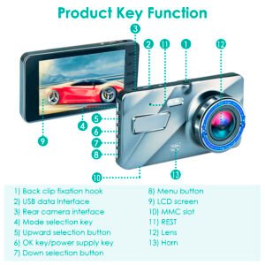 720P Dual Dash Cam Car Camera Recorder Looping Recording Car DVR Driving Vehicle Recorder with Motion Detection Light - Image 13