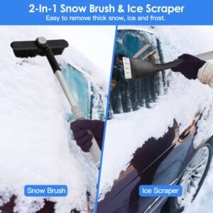 2 In 1 Ice Scraper Extendable Car Snow Brush Telescopic Snow Removal Tool Automobile Snow Shovel Frost Removal with 360? Pivoting Brush Head Sponge Gr - Image 10