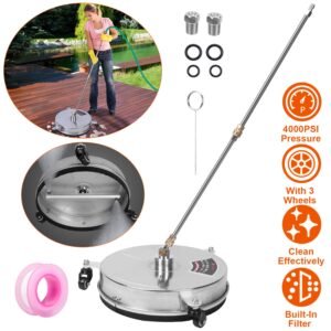 15in High Pressure Washer Flat Surface Cleaner 4000PSI Stainless Steel Disc Power Washer Broom with 3 Wheels 2 Washer Extension Wands 2 Replacement No - Image 6