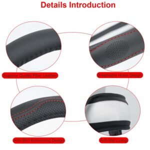 Steering Wheel Cover 14.5in-15in Diameter Universal Fiber Leather Car Steering Wheel Protector Breathable Anti-Slip Odor Free - Image 6