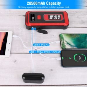 Car Jump Starter Booster 2500A Peak 25800mAh Battery Charger Power Bank with 4 Modes LED Flashlight for Up to 6.0L Gas or 3.0L Diesel Engine Car - Image 10