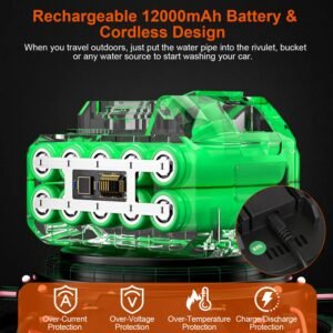 Cordless Pressure Washer Portable Electric Power Washer High Pressure Water Sprayer 363PSI Car Washer Cleaner with 12000mAh 48V Rechargeable Battery a - Image 12