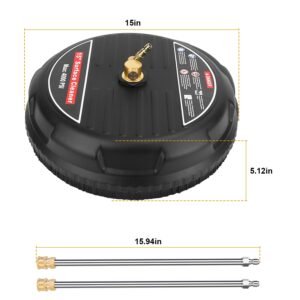 15in High Pressure Flat Surface Cleaner 4000PSI Disc Power Washer Broom w/ 2 Washer Extension Wands 2 x Replacement Nozzles - Image 7