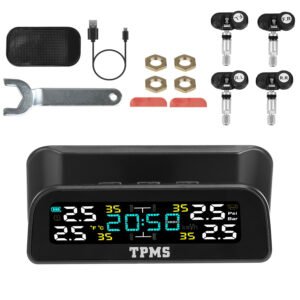 Wireless Solar Car Tire Pressure Monitoring System Auto Tire Pressure Monitor with Built-in Sensors Temperature Alarm for Car SUV Sedan RV - Image 2