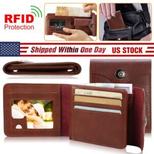 Men?s Wallet PU Leather Bifold Purse Slim RFID Blocking Card Holder Cases w/ 2 ID Window Coin Pocket - Image 3