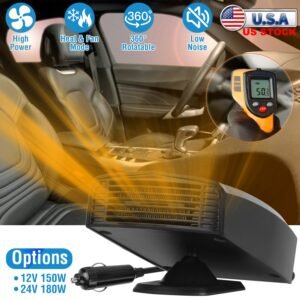 12V 150W Portable Car Heater Heating Fan 2 in 1 Defroster Defogger Demister Windshield Heater Automotive Cooling Fan with 360?Rotating Base - Image 5