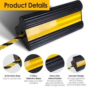 Heavy Duty Rubber Wheel Chocks Tire Chocks Wheel Immobilizers with Nylon Rope Yellow Reflective Stripes for RVs Trucks Trailers Small Airplanes - Image 12