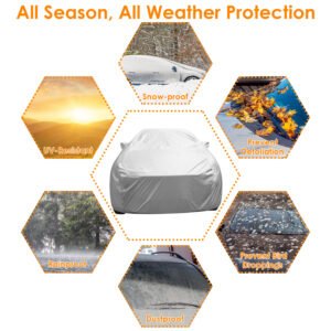 189x69x47in Full Car Cover All Weather UV Protection Automotive Cover 170T Outdoor Universal Full Cover For Sedans Up To 185in - Image 9