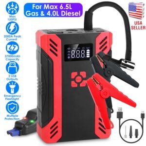 Car Jump Starter with Air Compressor Portable Car Battery Booster with Digital Tire Inflator with 2000mAh Peak Current for 12V Car 6.5L Gas or 4.0L Di - Image 3