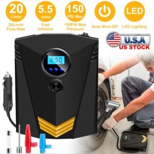 Tire Inflator 12V DC 100W 150PSI Digital Tire Pump w/LCD Display Electric Air Compressor Pump 20L/Min Air Flow - Image 3
