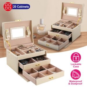 Jewelry Case Organizer 3-layer Lockable Travel Jewelry Box PU Leather Storage Display Case with Mirror Protective for Bracelets Earrings Rings Necklac - Image 11