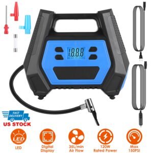 Portable Tire Inflator 150 PSI 120W Max Power Tire Pump with Digital Display LED Light Inflatable Nozzle Needle Fuse Air Compressor for Bikes Motorbik - Image 5
