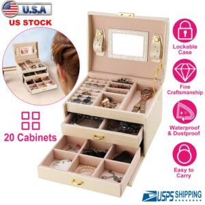 Jewelry Case Organizer 3-layer Lockable Travel Jewelry Box PU Leather Storage Display Case with Mirror Protective for Bracelets Earrings Rings Necklac - Image 5